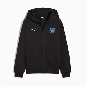 Puma Man City Kids Black Hoodie with Light Blue Accents